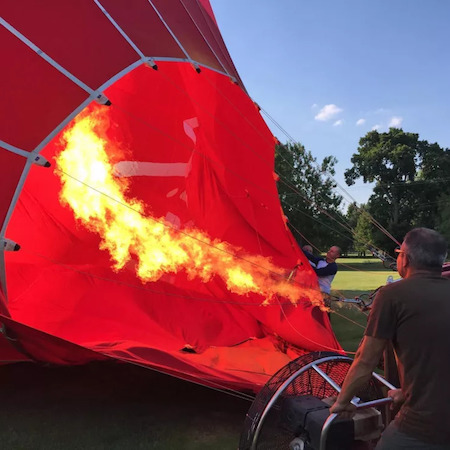Inflating a hot air balloon near Tissington