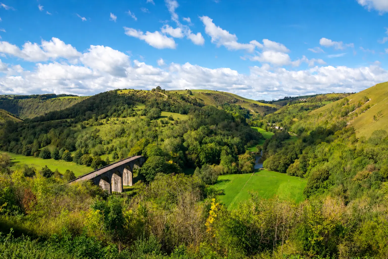 Hot air balloon over the Peak District near Bakewell